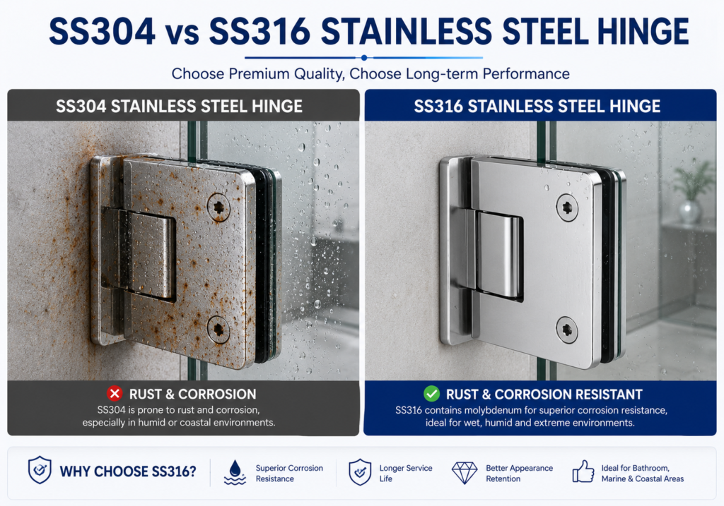 SS304 vs SS316 Stainless Steel shower hinge