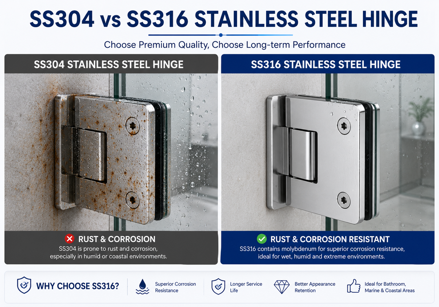 SS304 vs SS316: Which Grade for Shower Hardware?