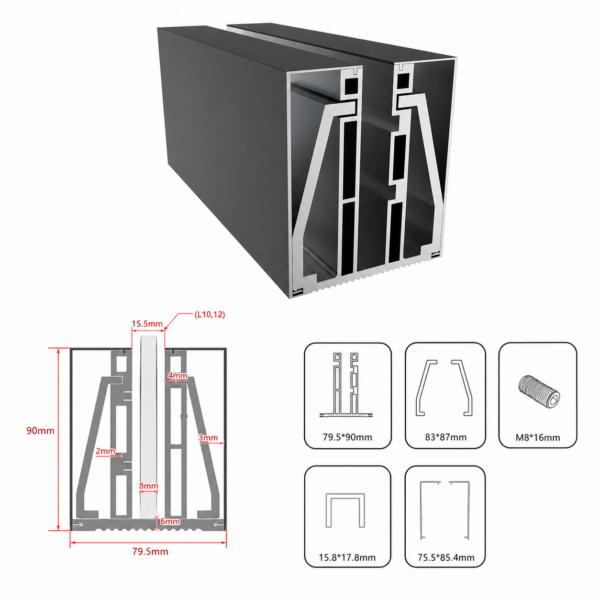Frameless Glass Railing Base Shoe System Aluminum Channel Glass Support