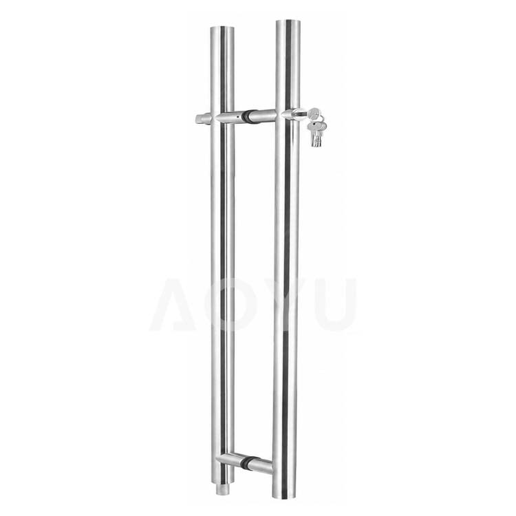 Glass Door Pull Handle with Lock Stainless Steel Back to Back Double Sided for Commercial Door