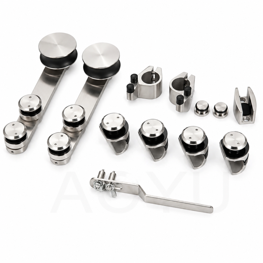 Stainless Steel Sliding Glass Door Roller System Frameless Glass Door Hanging Hardware
