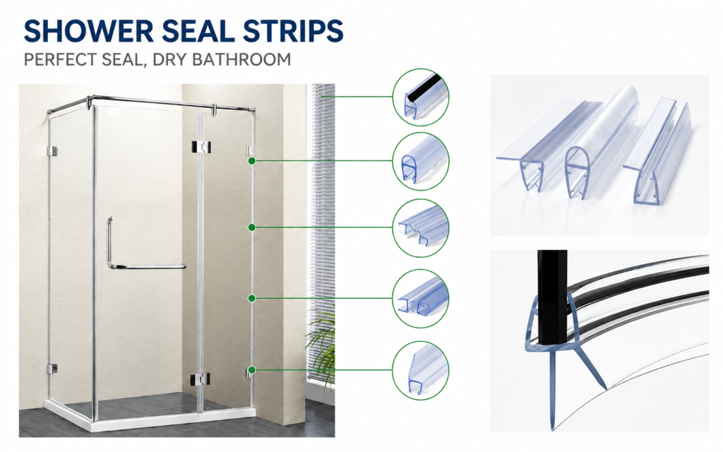 Premium shower door magnetic seal made from virgin PVC for frameless glass shower doors