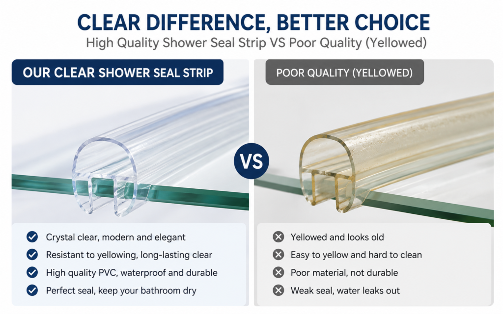 Comparison of virgin PVC and recycled PVC shower door magnetic seals for frameless glass shower doors