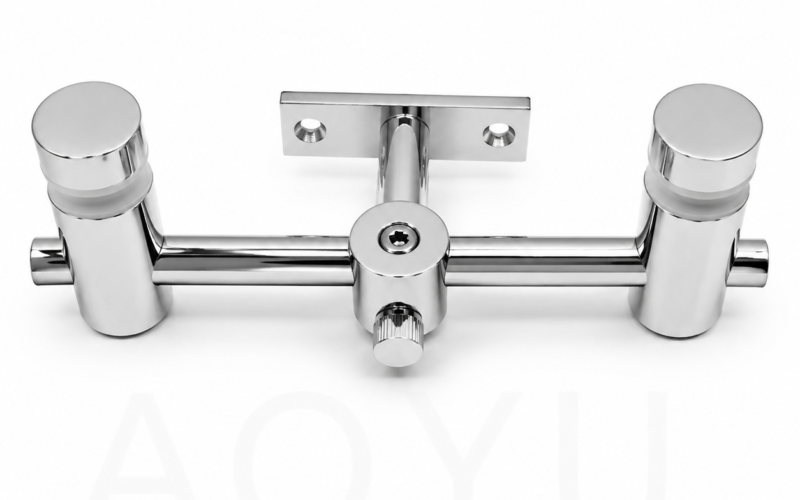 Fixed Glass Connector with Rectangular Base for 2 Glass Panels