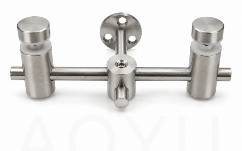 Stainless Steel Fixed Glass Connector with Round Base for 2 Glass Panels