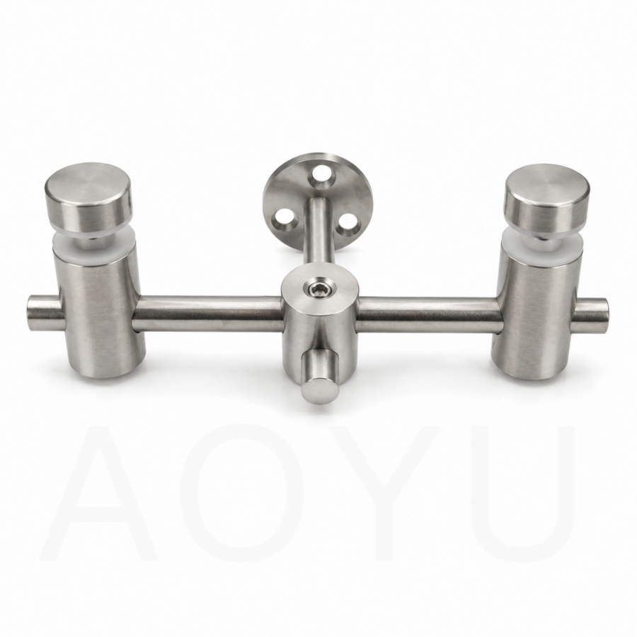 Stainless Steel Fixed Glass Connector with Round Base for 2 Glass Panels