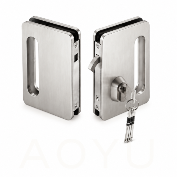 Stainless Steel Center Lock Set with Finger Pull for Double Sliding Glass Doors