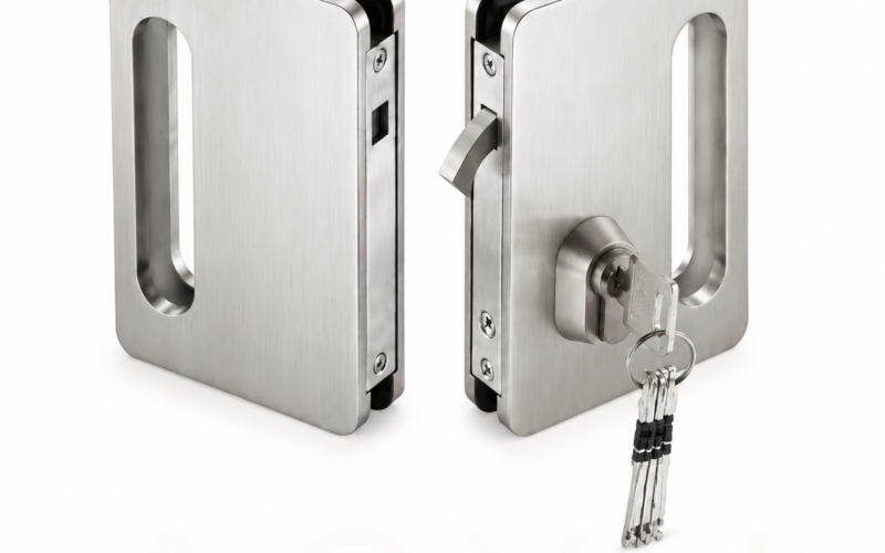 Stainless Steel Center Lock Set with Finger Pull for Double Sliding Glass Doors
