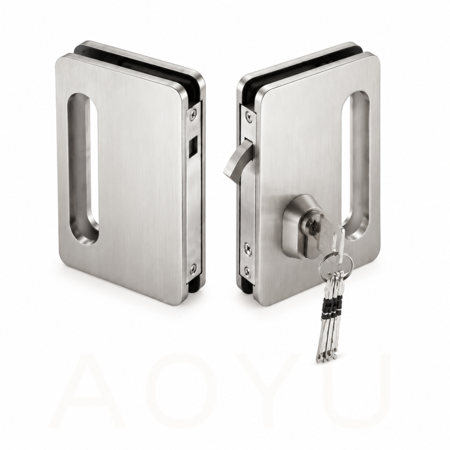 Stainless Steel Center Lock Set with Finger Pull for Double Sliding Glass Doors