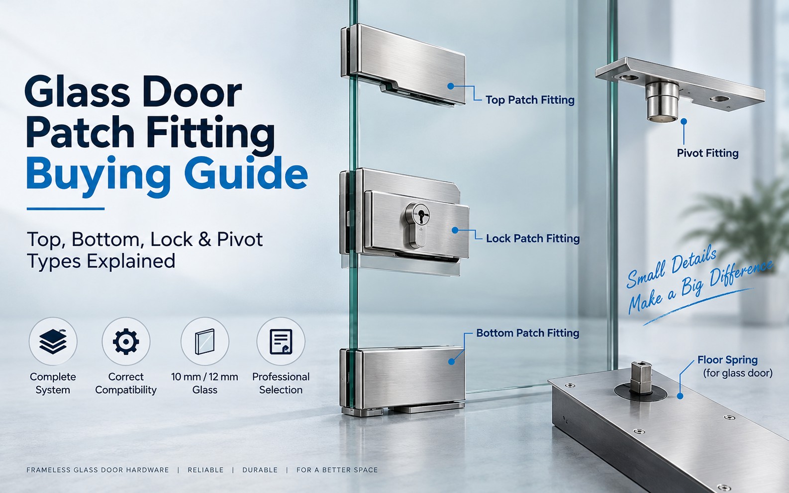 Glass Door Patch Fitting Buying Guide: Top, Bottom, Lock & Pivot Types Explained